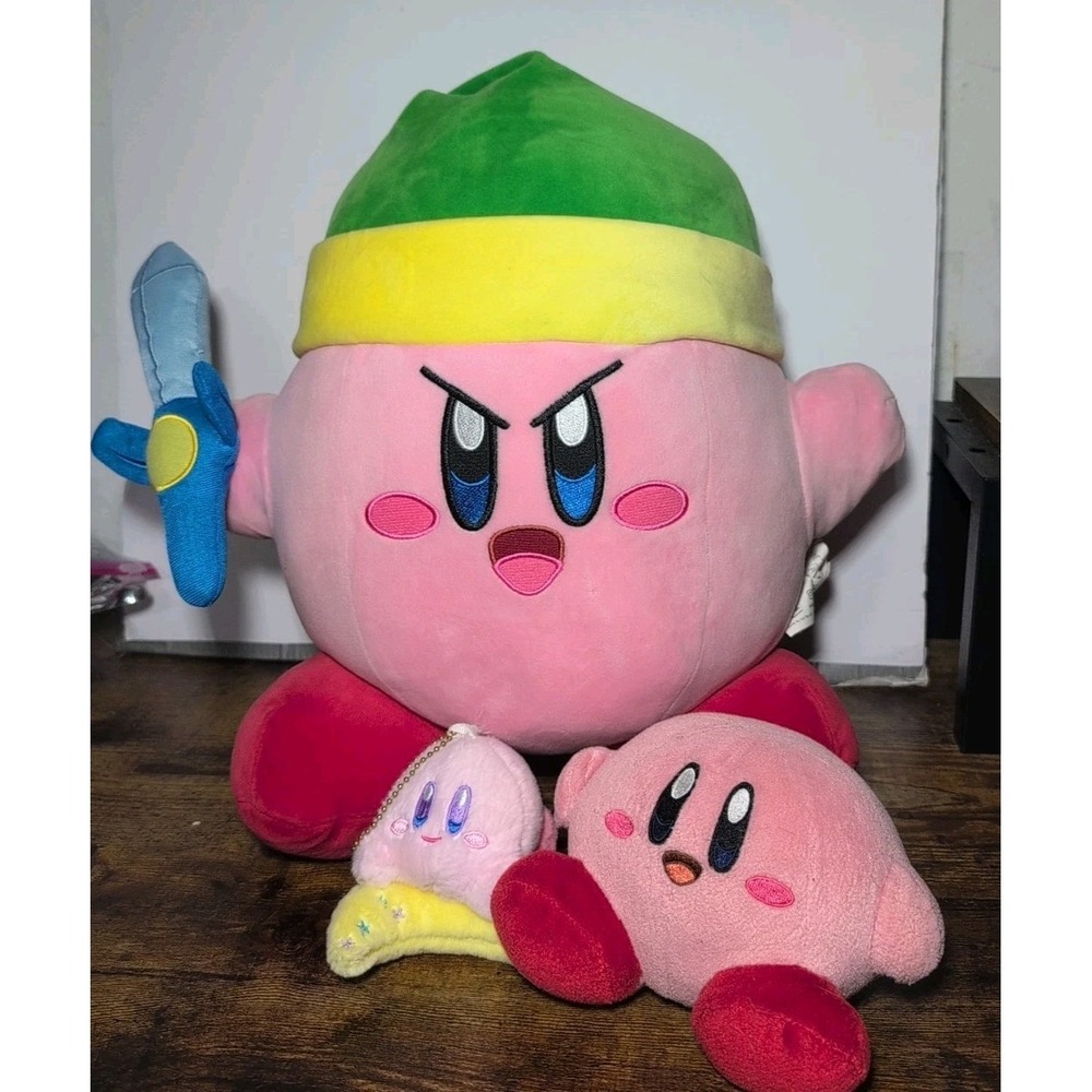 Nintendo Kirby Dressed as Zelda Link Jumbo Warp Star Key Chain Plush Lot Of 3